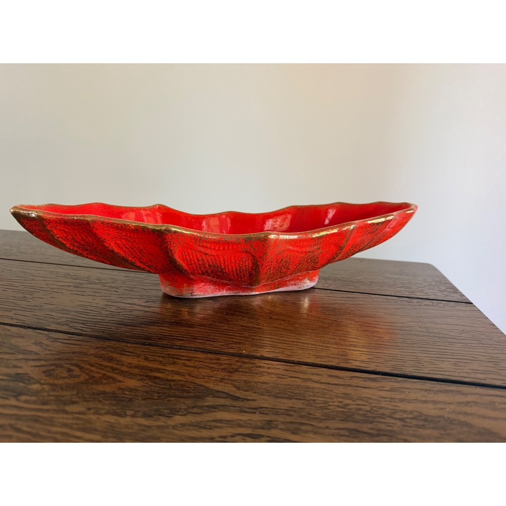 California Originals Console Bowl Unisex 16.5in Red Good MCM Gold Scalloped 759